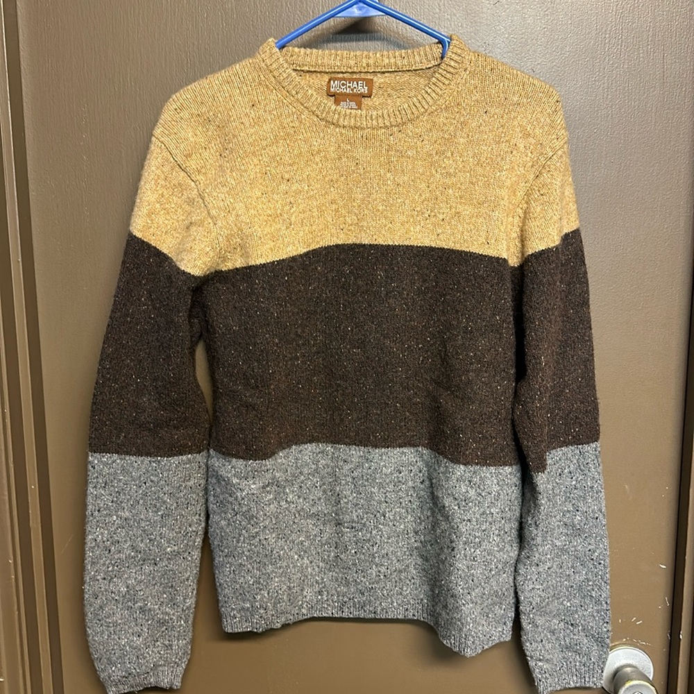 Michael Kors crewneck color block sweater lambs wool nylon cashmere blend